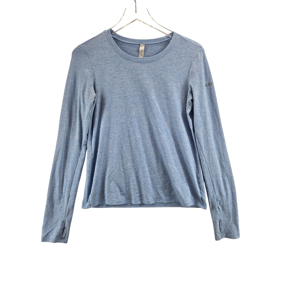 Alo Yoga Womens Long Sleeve Heathered Blue Thumbhole Activewear Top Size M